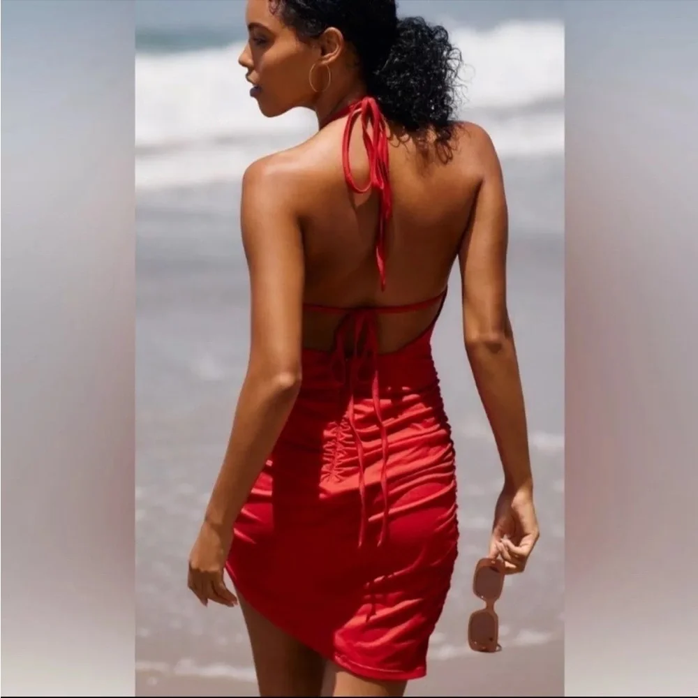 NWT Hutch by Anthropologie Red Ruched Open Back Mini Dress Size M‎ - Picture 2 of 9